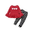 thumbnail image 1 of Toddler Baby Girl Valentine's Day Clothing Set Ruffle Tunic Pullover Top Patchwork Long Pants Set Little Girls Heart Print Outfits, 1 of 8