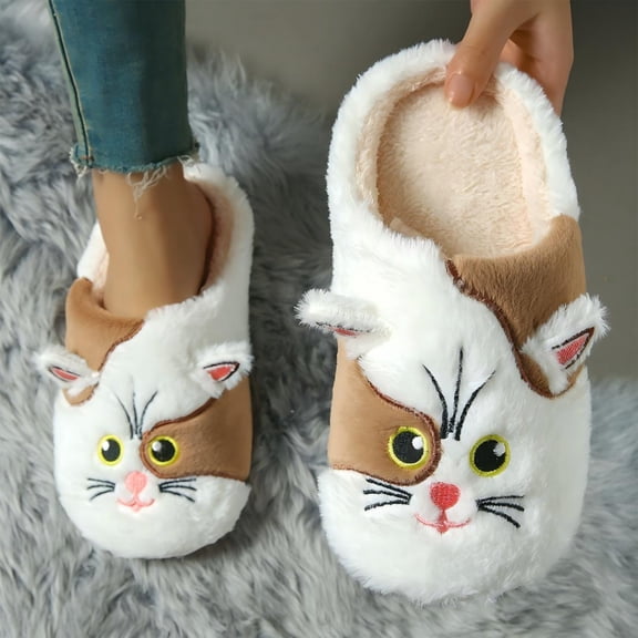 Willtoo Cute Cat House Slippers for Women Fluffy Plush Slippers Cozy Soft Memory Foam Indoor Outdoor Non-slip Winter Warmth Walking Shoes