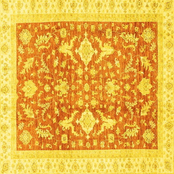 Ahgly Company Indoor Square Oriental Yellow Traditional Area Rugs, 3' Square