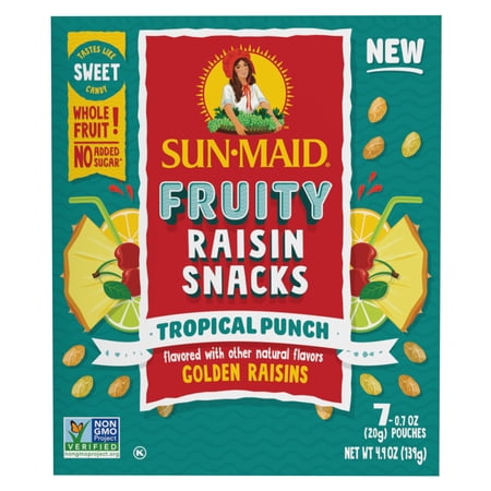 Sun-Maid Tropical Punch Fruity Raisin Snacks, Dried Fruit Snack, 0.7 oz, 7 Count