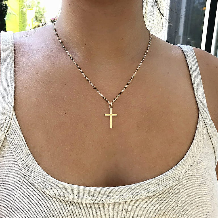 Exquisite Cross Necklace Choker Gold Chain Drop Pendant Wedding Necklace  Charm Fashion Jewelry Gift for Women and Girls