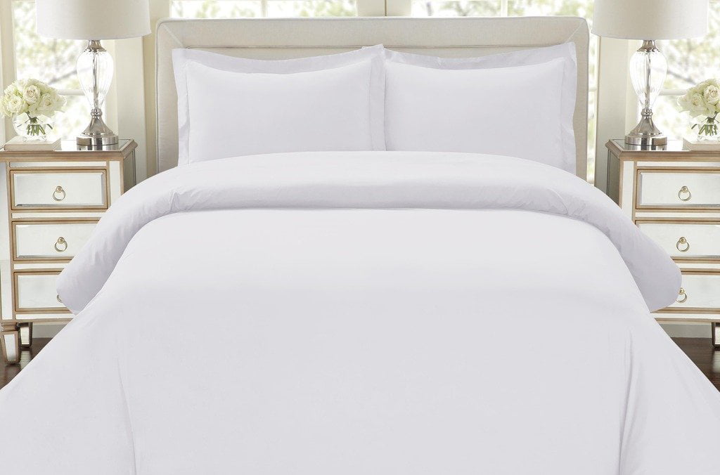 Hotel Luxury 3pc Duvet Cover Set 1500, White Queen Bedding
