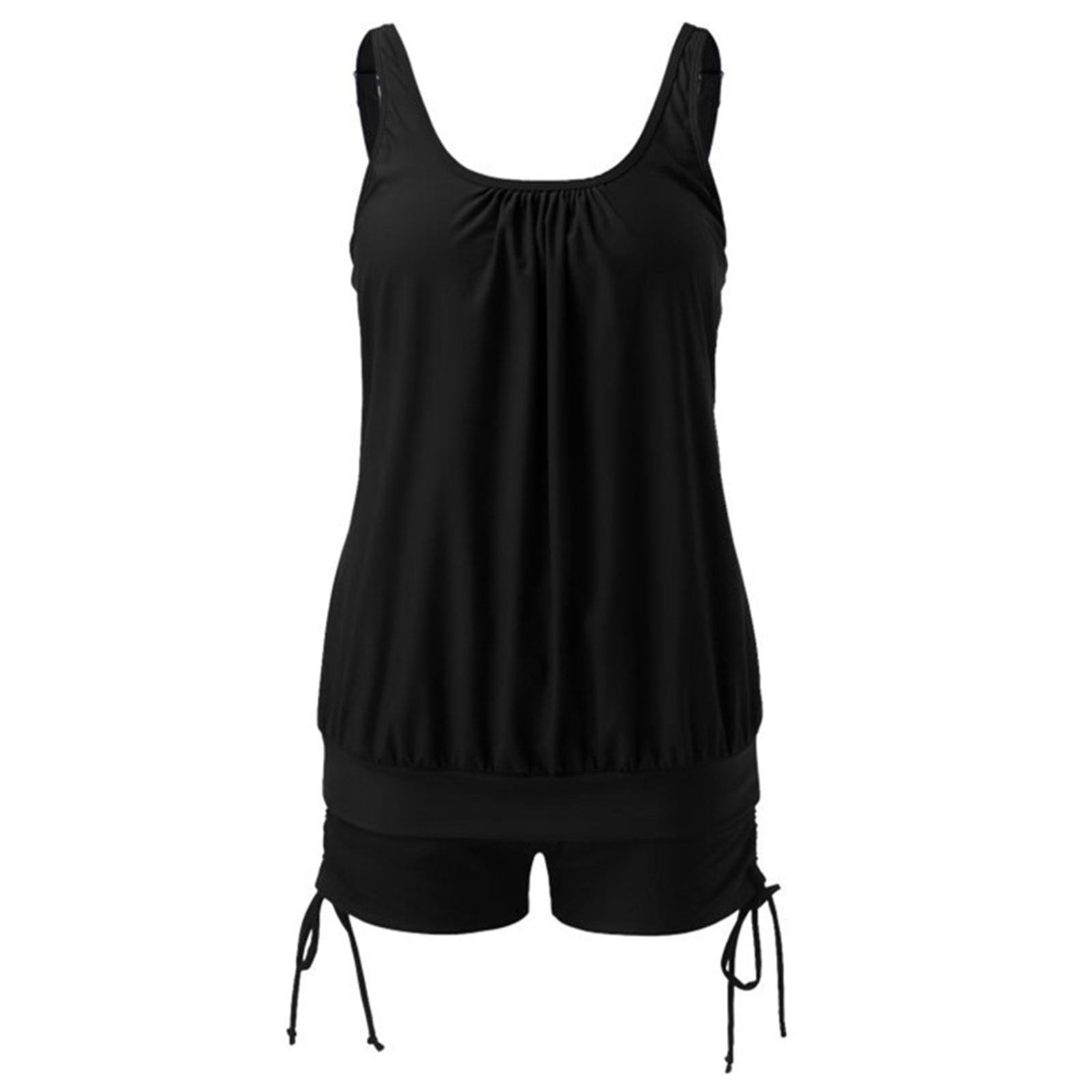 Jsaierl Women's 2 Piece Tankini Swimsuits Blouson Swim Tops Summer Print Swimwear Conservative Vacation Tankini Tops with Swim Shorts Tankini Bathing Suits Plus Size