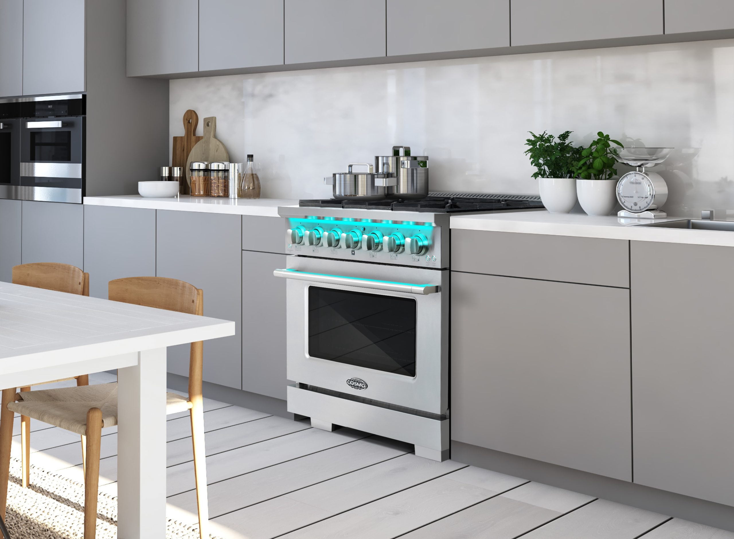 Cosmo 36 in. Vista Collection 5.4 cu. ft. Gas Range, 6 Burners, Convection Oven, LED Light Panel in Modern Stainless Steel
