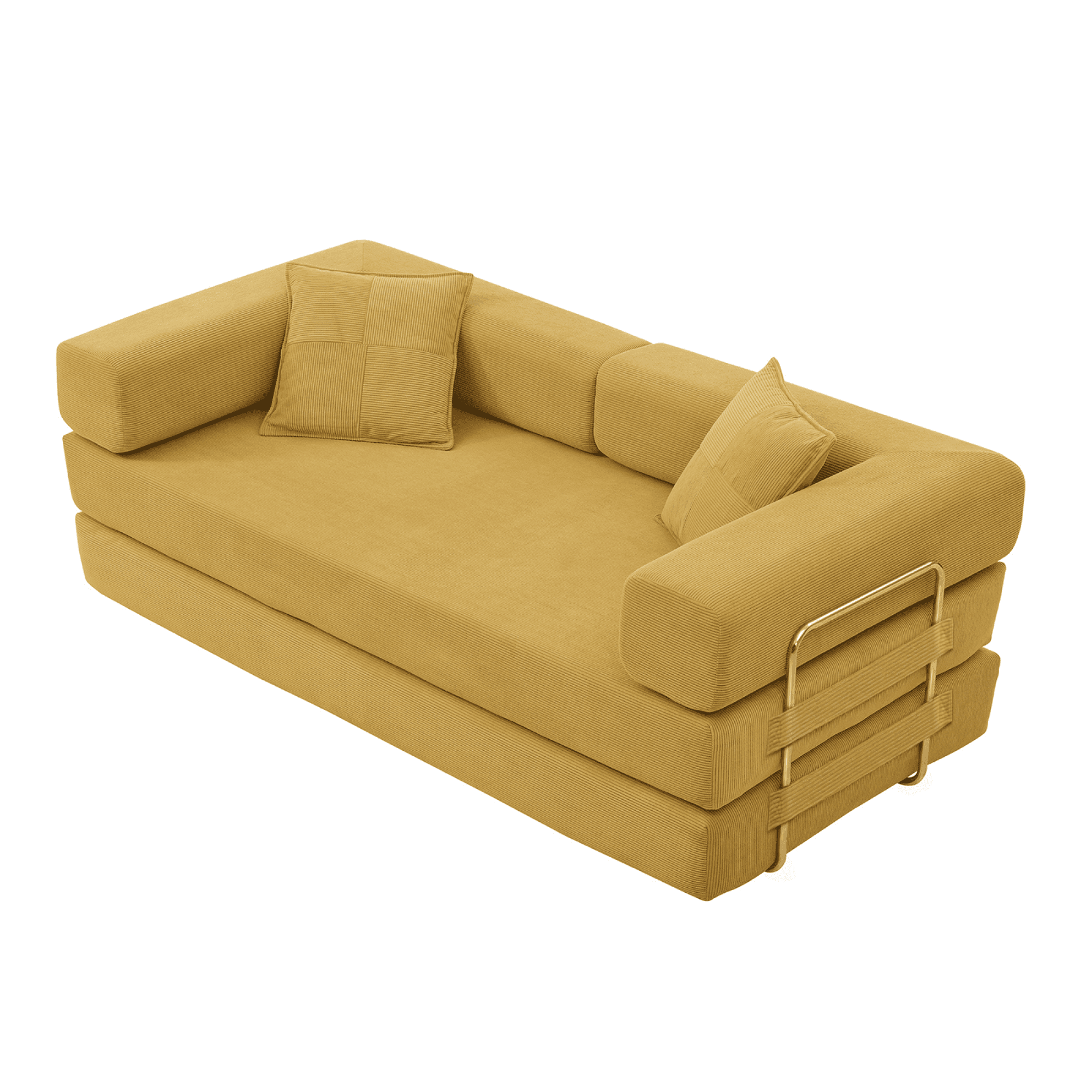Jopath 78" Convertible Sofa Bed with Fixed-Shape Frame and Removable Armrests,Futon Boneless Couch Lounge Loveseat with 2 Pillows,Folding Mattress Couch for Living Room,No Assembly Needed,Yellow
