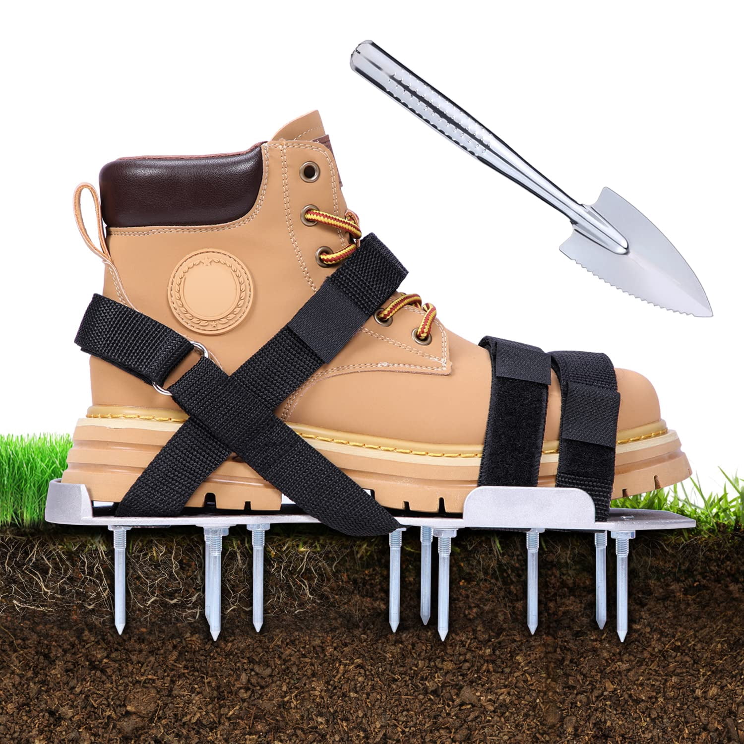 Metal Lawn Aerator Shoes  Upgraded Aluminum Aerating Shoe With 2.2" Durable Spikes Free-installation Spiked Sandals Stainless Steel Shovel For Yard Patio Garden Grass