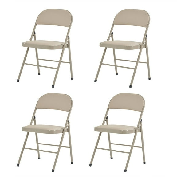 wqmh Folding Chair 4 Pack, Leather Padded Folding Chairs, Sturdy Metal Foldable Chairs, Easy to Use and Store, Outdoor and Indoor, for Home, Office, Party, Comfy, Light Brown