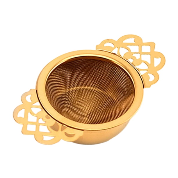 Infusor de té de doble asa, difusor de té con recipiente antigoteo, acero inoxidable Dorado