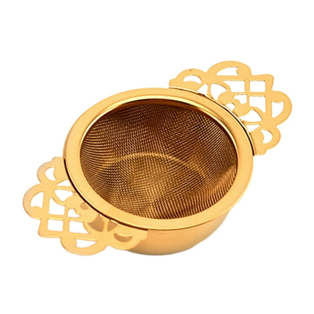 Filtro de té de malla fina reutilizable, colador de té de acero inoxidable con cuenco de goteo, de té para café, cocina, condimento, especias Dorado mayimx Infusor de especias