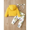thumbnail image 4 of 3 Months Baby Girls Clothes 6 Months Girls 3PCS Fall Winter Outfits Flower Print Infant Girls Long Sleeve Hoodie Top Pants Headband Set Yellow, 4 of 8