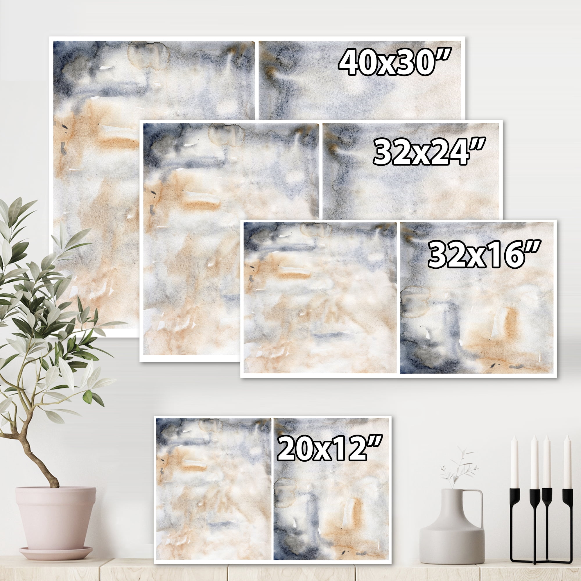 Designart ' Abstract Paste With Dark Blue and Beige ' Modern Canvas Wall Art Print