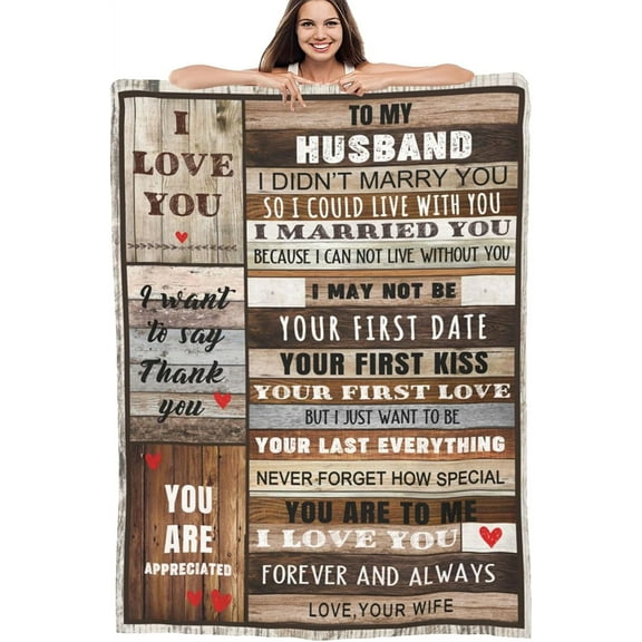 Husband Gifts from Wife, Husband Blanket 50x60 Inch for Him, Warm Throw Blankets Gifts for Husband Wedding Valentine's Day Husband Gifts