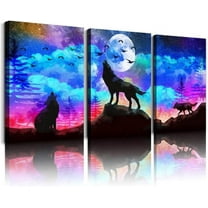 Canvas Wall Art For Living Room Wall Decor For Bedroom Kitchen Canvas Art Prints Artwork Modern Framed Room Home Decorations Blue Starry Sky Landscape Paintings Wolf Office Hang Pictures 3 Pieces