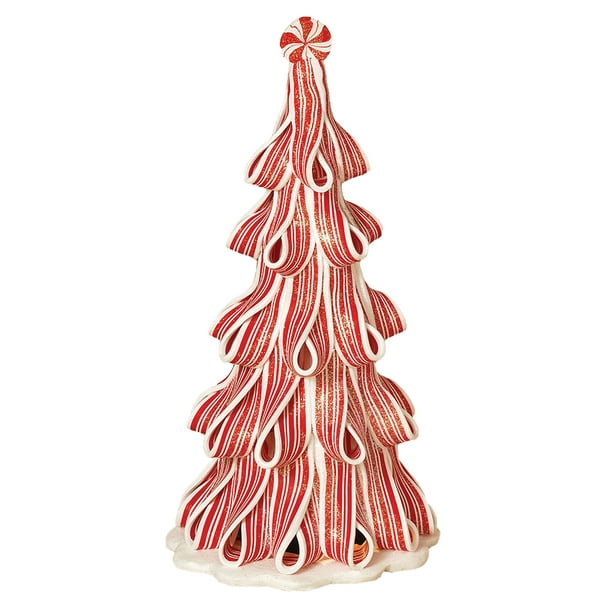 9.5"H Light Up Holiday Gum Candy Peppermint Ribbon Tree Decoration