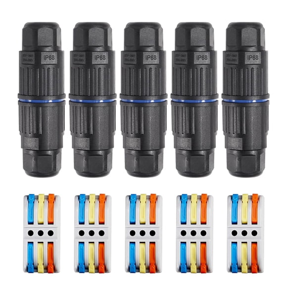 MELIFE 5PCS IP68 Caja de conexiones a prueba de agua Conector de cable eléctrico de 3 vías para exteriores Conectores de cable de palanca reemplazables para instalación rápida sin tornillos AWG 28-12