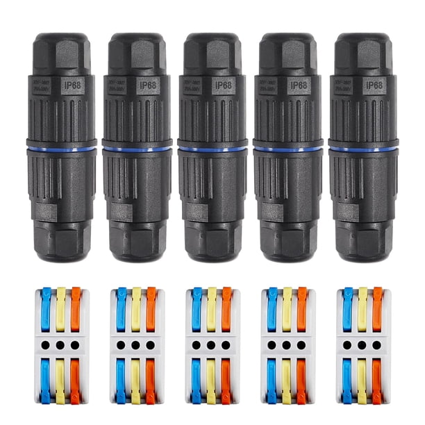MELIFE 5PCS IP68 Caja de conexiones a prueba de agua Conector de cable eléctrico de 3 vías para exteriores Conectores de cable de palanca reemplazables para instalación rápida sin tornillos AWG 28-12