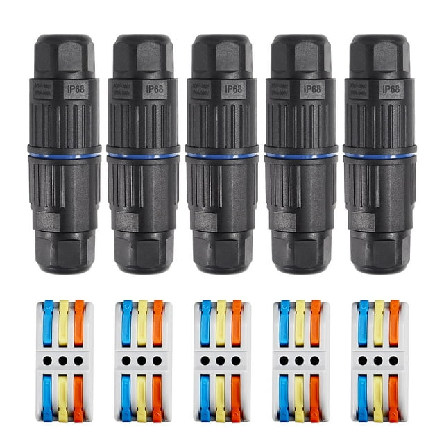 MELIFE 5PCS IP68 Caja de conexiones a prueba de agua Conector de cable eléctrico de 3 vías para exteriores Conectores de cable de palanca reemplazables para instalación rápida sin tornillos AWG 28-12
