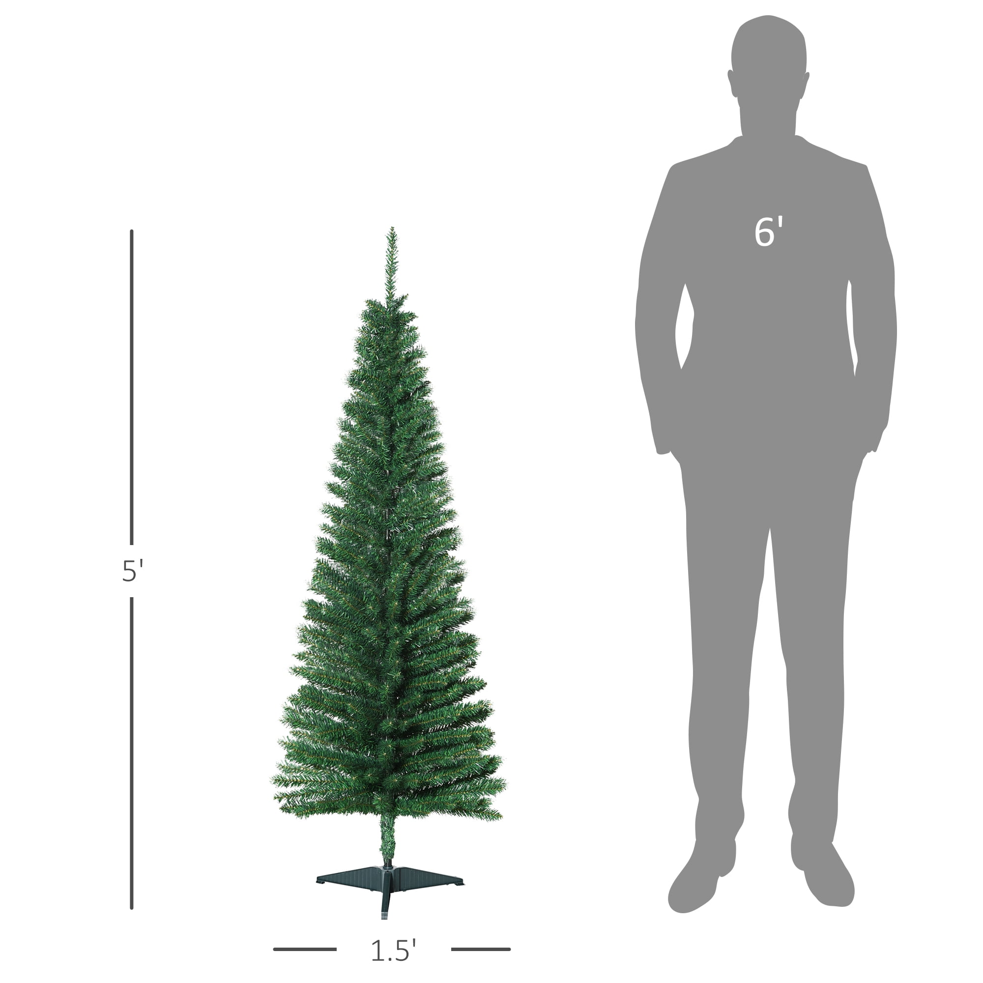 5ft Unlit Pencil Christmas Tree 294 Tips Easy Assembly Plastic Base Small Space Holiday Decor