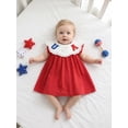 thumbnail image 4 of BemeyourBBs Toddler Baby Girl 4th of July Dress Outfit Baby Girl Independent Day Dress Summer Swiss Dot Red Dress Patriotic America Flag Bow Embroidery Lace Trim Collar Flying Sleeve  A Line Dress, 4 of 9