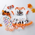 thumbnail image 2 of CONFREE Baby Girl Halloween Outfit Short Sleeve Cute Pumpkin Print Bodysuit Shoes With Hairband Hallowmas Performance Outfit Set Fall Clothing Set, 2 of 9