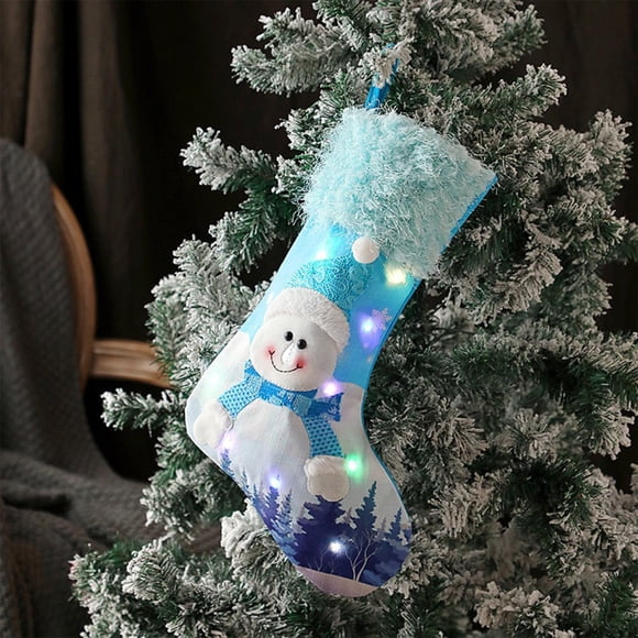 Christmas Stockings With Lights Blue Old Man Snowman Glowing Candy Bag Christmas Shu Decoration Gift Socks