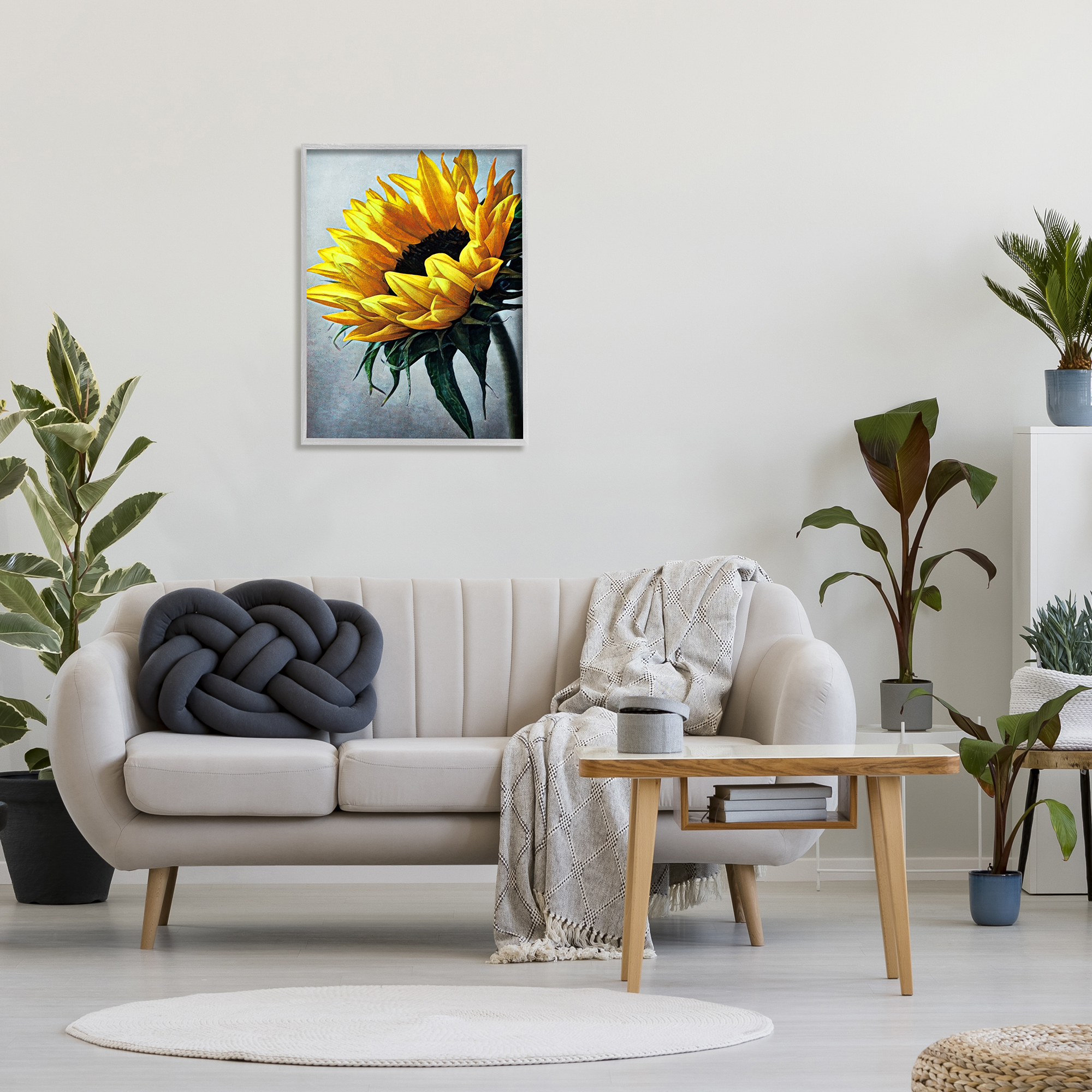 Stupell Yellow Sunflower Blossom Close Up Botanical & Floral Painting Gray Framed Art Print Wall Art