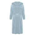thumbnail image 4 of LEEYNEER Mens Hooded Robe Plush Shawl Collar Soft Warm Fleece Robes House Coat Pajamas Light Blue M, 4 of 5