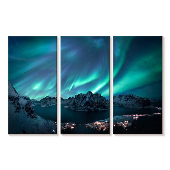 Elephant Stock Aurora Display Wall Art - Horizontal Multi Panel Canvas - Living Room Wall Decor - Nature Multi Panel - Teal And Black Decor - 23" x 14"