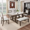 thumbnail image 3 of Harper & Bright Designs Farmhouse Extendable Dining Table Set for 6, Rectangle Dining Table with Removable Leaf, 7 Pieces Wood Expanding Kitchen Table Set with 6 Upholstered Chairs, Beige+Brown, 3 of 15