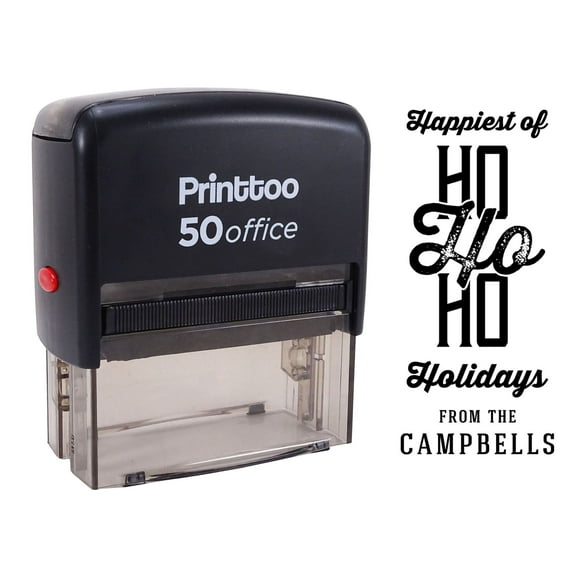 Printtoo Personalized Black Self Inking Happiest Of Ho Ho Ho Holidays Favor Stamp Custom Christmas Rubber Stamper-68 x 30 mm