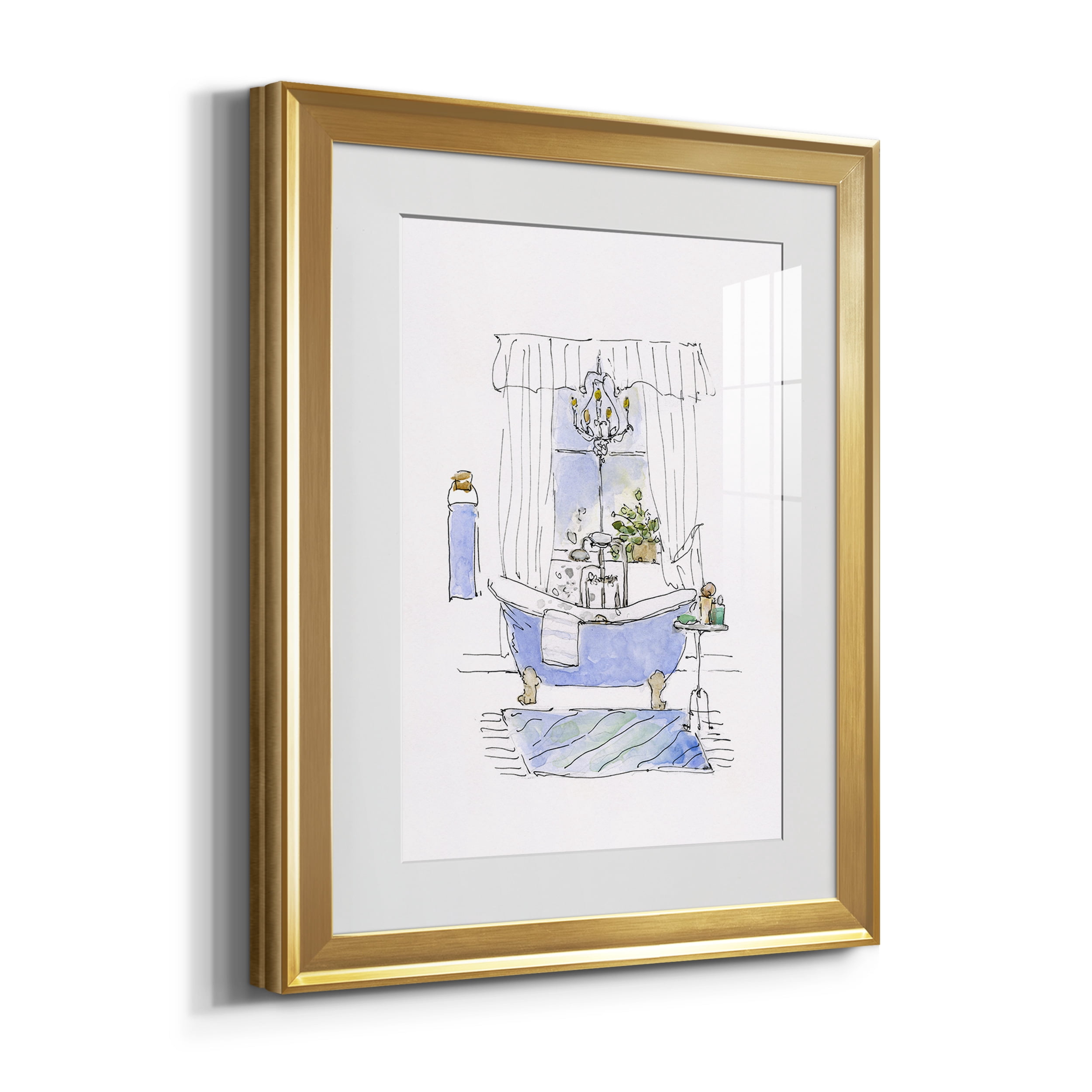 Sketchy Bath I Premium Framed Prints Set of 3 - Ready to Hang - 22 x 30 Each - Gold Frame