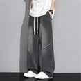 thumbnail image 2 of YLSDY Men's Patch Pocket Wide Leg Jeans, Elastic Waist Drawstring, Classic Loose Fit Denim Pants for Casual Wear Black L, 2 of 7