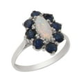 thumbnail image 1 of LBG British Made Solid 14k White Gold Natural Opal & Sapphire Womens Anniversary Ring - 33 size options - Size 12, 1 of 3