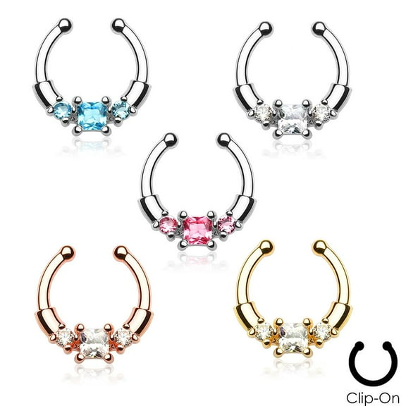 FAKE SEPTUM CLICKER NOSE RING # C Square (Rose Gold) (B/6/5)