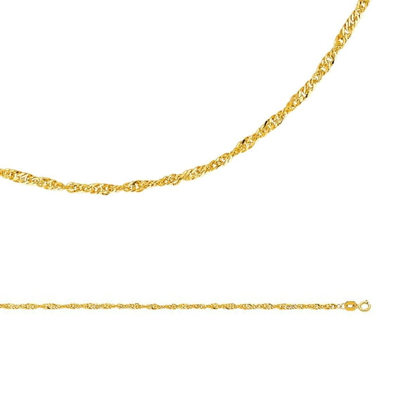 Singapore Chain Solid 14k Yellow Gold Necklace Twisted Hollow Diamond Cut Style Light, 2.1 mm - 16,18,20,22,24 inch