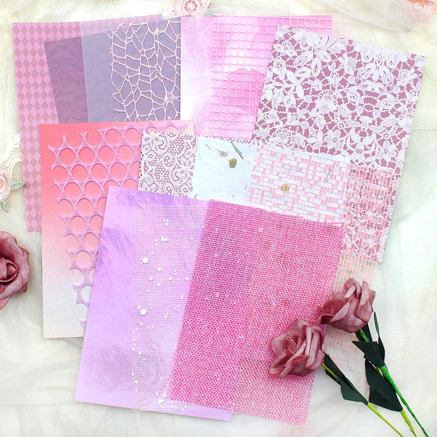 30 Sheets Textured Paper - 57 Inch Craft Paper, Suitable for Scrapbooking, Art Diary, Card Making, (Pink, Purple)