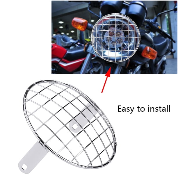 8 Rejilla De Faro, Para Motocicleta 7 Parrilla De Malla Montaje Lateral Máscara De Cubierta Universal De 8 Pulgadas Para Cafe Racer Plata Protector De Lámpara Racer Guard Plata