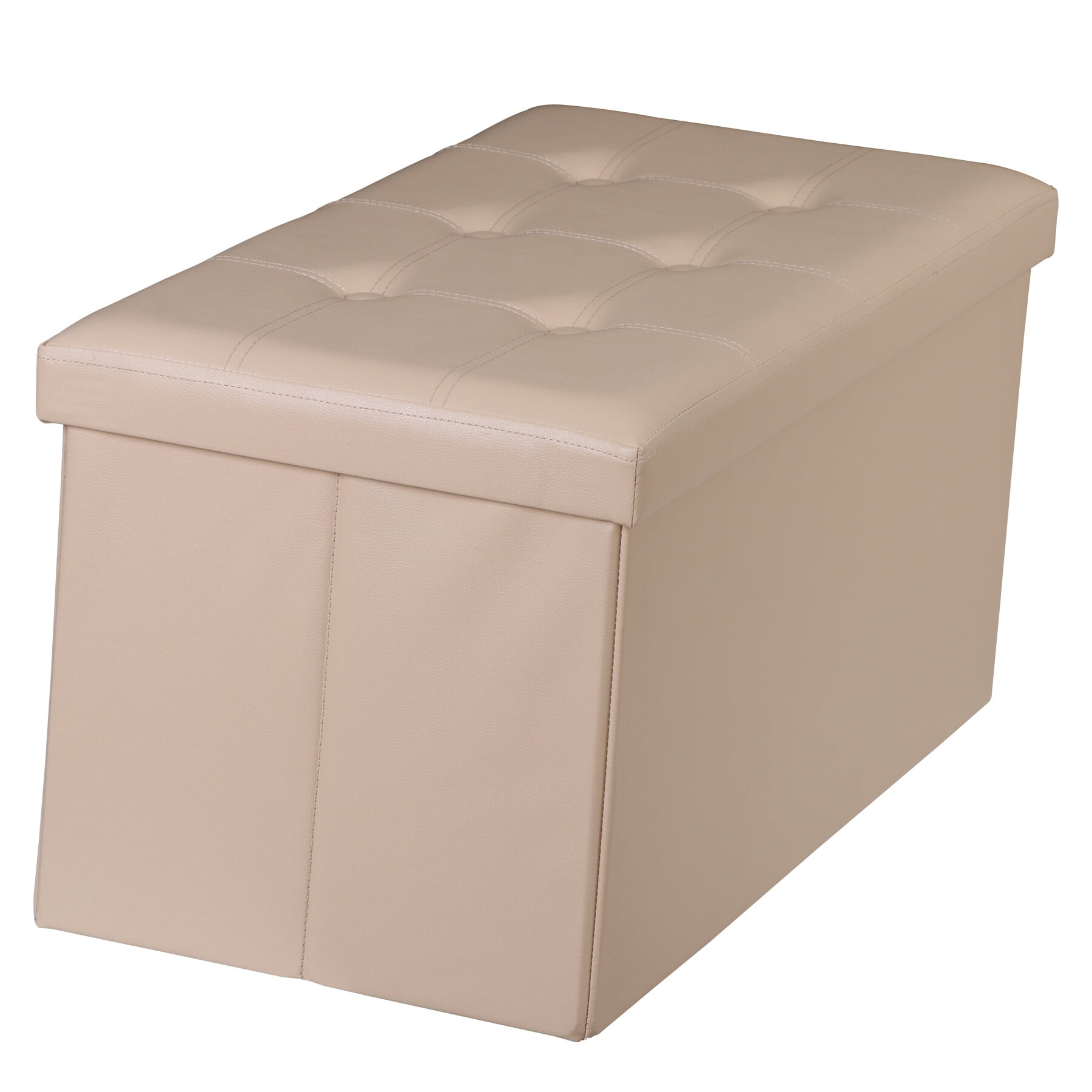 SuperDeal 30" Storage Ottoman Bench Folding Footrest Stool Sponge Padded Seat W/Lid Beige