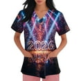 thumbnail image 6 of Garbnen Happy New Year Print Scrub Tops for Women Plus Size Stretch V Neck Short Sleeve Womens Shirts Xmas Valentine's Day Holiday Prints Nurse Uniform, 6 of 7