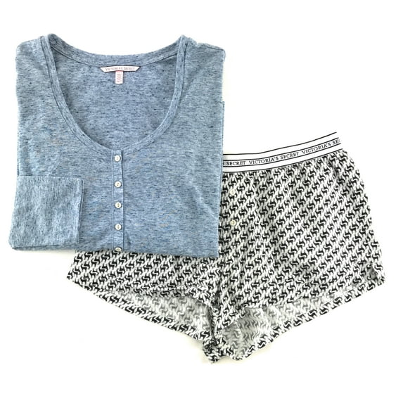 Victoria's Secret Pajama Set Dreamer Flannel Boxer Short and Long Sleeve Henley