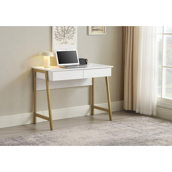 Mainstays 39.4’’  Computer Desk 2 Drawers Computer Desk with USB Charger Study Writing Table Home Office Workstation, Computer Desk, Computer Desk