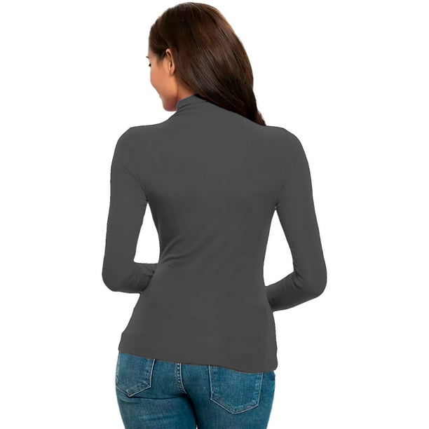 Blusa Termica Mujer Gris Manga Larga Unitalla Cuello Alto Playera Casual Basica Camiseta Uso Diario Walmart en linea