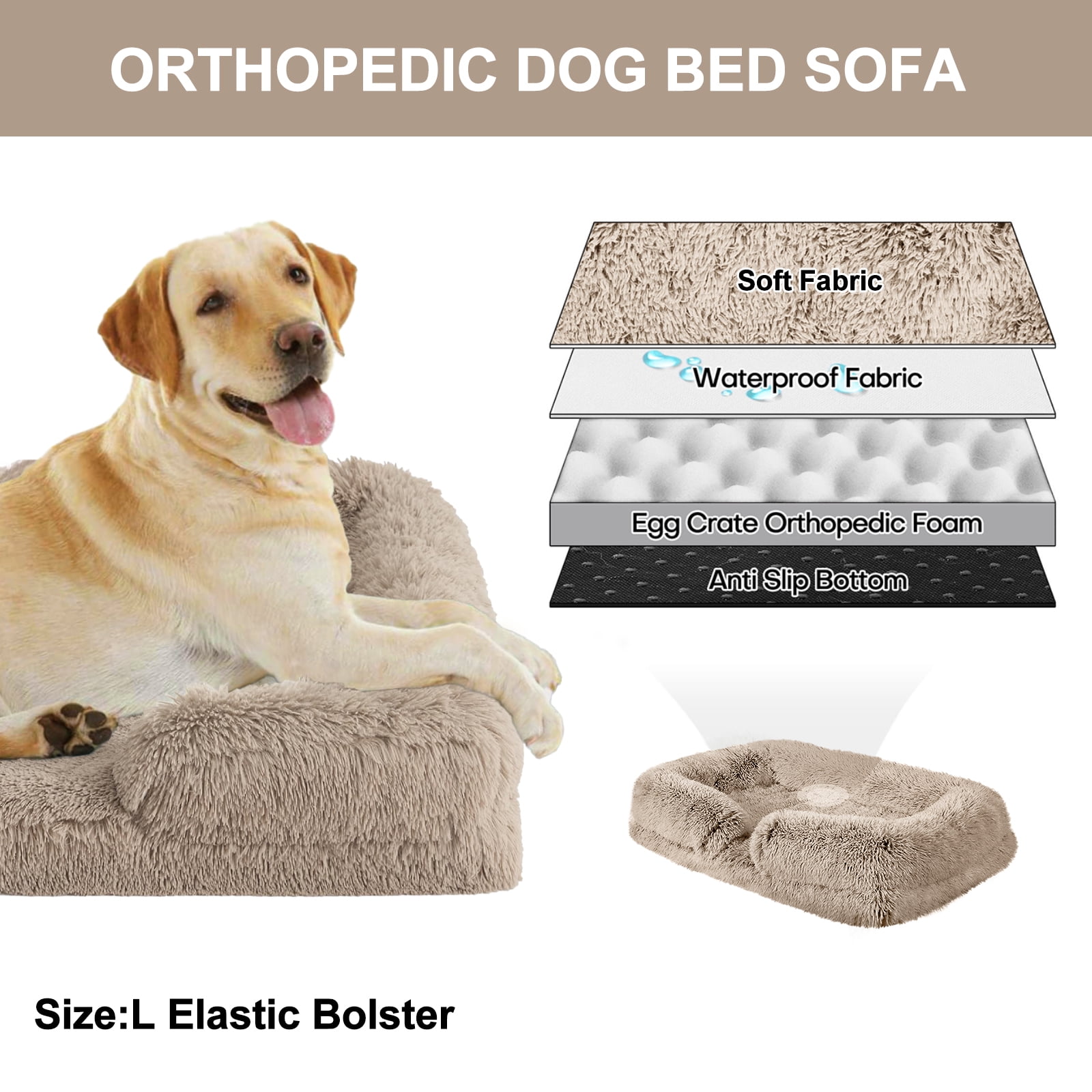 PayUSD Warming Fluffy Orthopedic Dog Beds for Large Dogs,Dog Bed with Plush Thick Egg Foam Support and Non-Slip Bottom, Large Waterproof and Machine Washable Pet Bed Cover