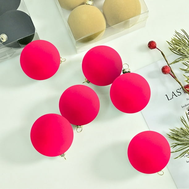 6-Piece Flocked Velvet Christmas Ornaments 2.4-Inch Hanging Balls for Holiday Tree and Home Decor