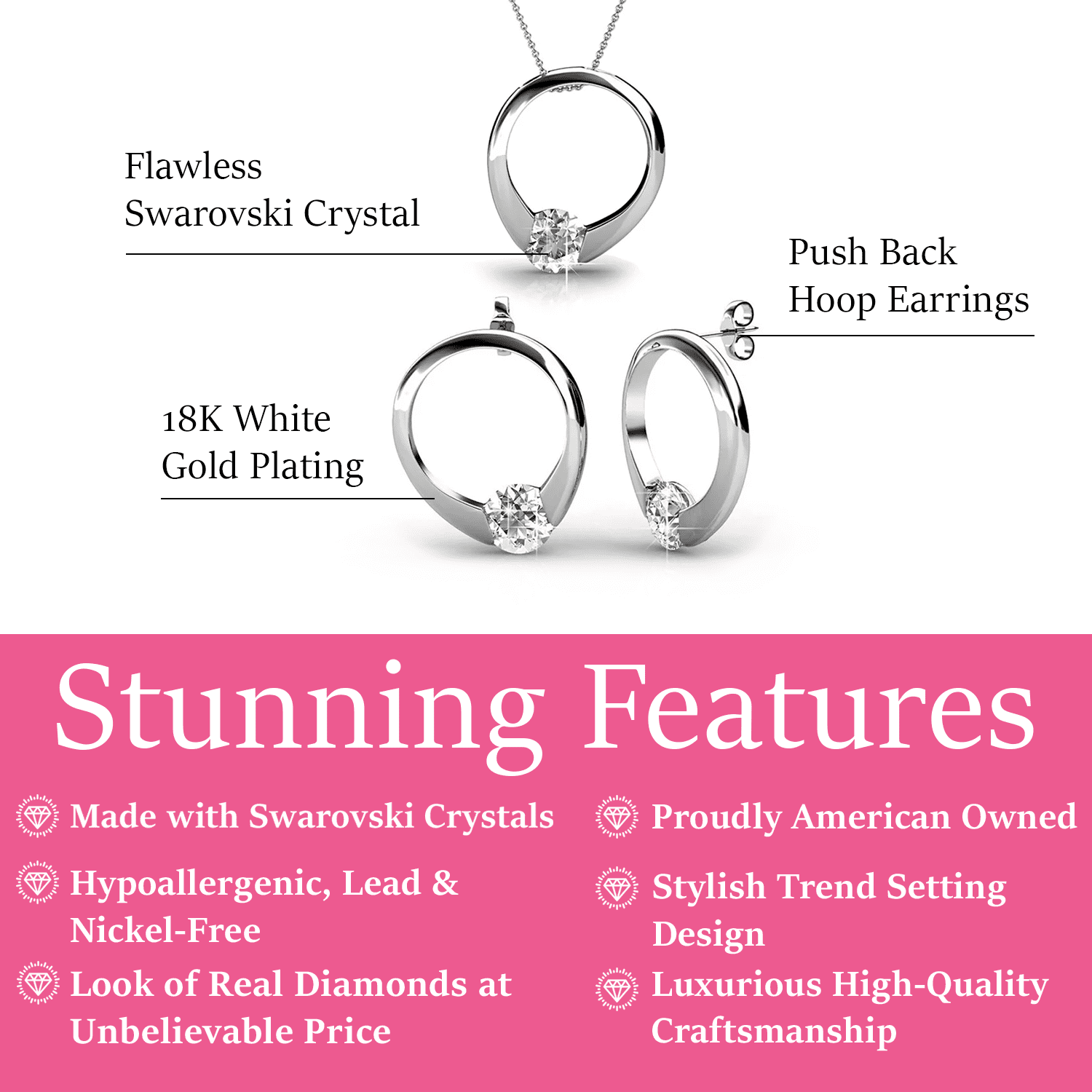 Cate & Chloe Dahlia 18k White Gold Plated Jewelry Set with Swarovski Crystals Gift for Women