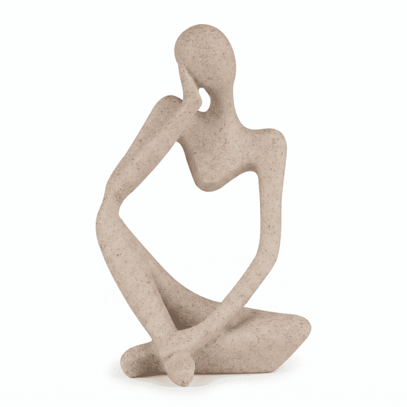 Small Sandstone Resin Thinker Statue, Abstract Hollow Out Figurine, Left Pose Collectible Sculpture for Home Office Bookshelf Desktop Decor