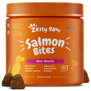 Zesty Paws Skin Health Omega Salmon Bites for Dogs, Bacon Flavor, 90 Count Soft Chews