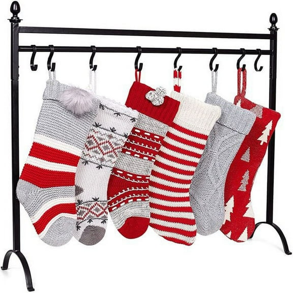 BIRDROCK HOME 8 Hook Christmas Stocking Holder Stand - Black