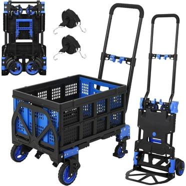 2-in-1 Folding Hand Truck Dolly with Basket, Heavy Duty Dolly Cart with Wheels, 330 LBS Capacity Convertible Handcart with Retractable Handle and 4 Wheels for Home Warehouse Office Moving