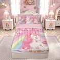 thumbnail image 2 of meiyoeat Magical Unicorn Castle Zipper Twin Comforter Sets with Fitted Sheet and 2 Pillowcases for Kids Girls, Rainbow Princess Style Zipper Bedding Set, Pink White, Pink ReversibleG, 2 of 6